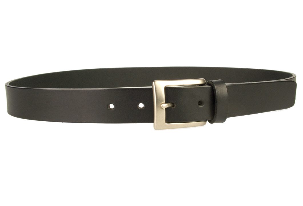 Mens Leather Suit Belt Made in UK | Black | 30 mm Wide | Hand Brushed Nickel Plated Buckle |Made In UK | Right Facing Image