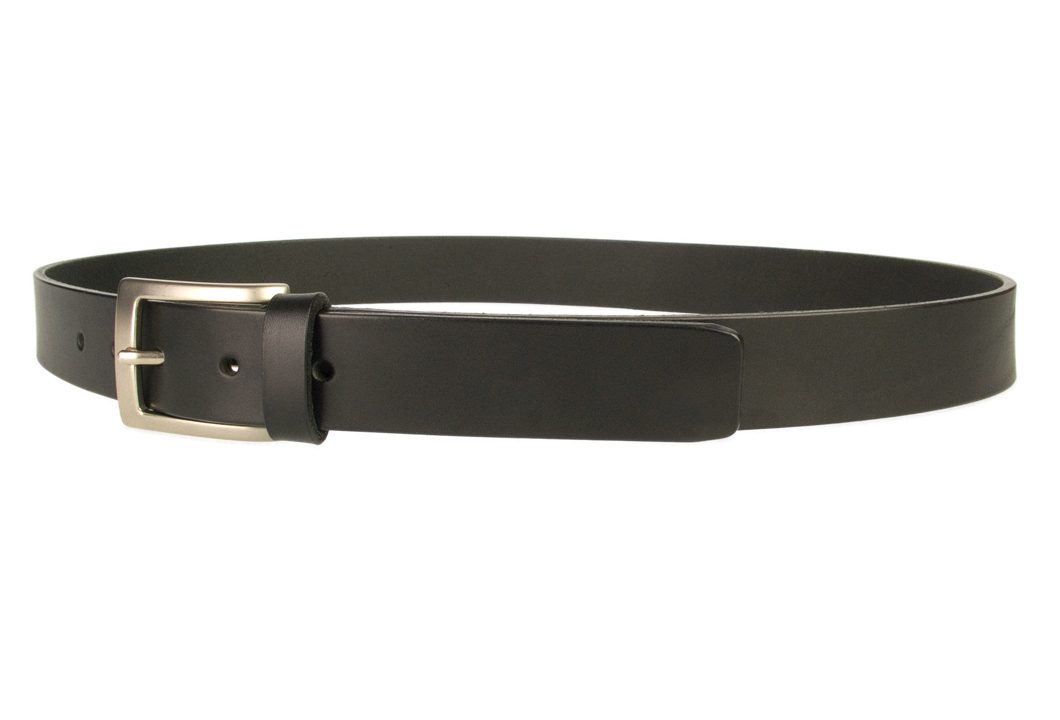 Mens Leather Suit Belt Made in UK| Black | 30 mm Wide | Hand Brushed Nickel Plated Buckle |Made In UK | Left Facing Image