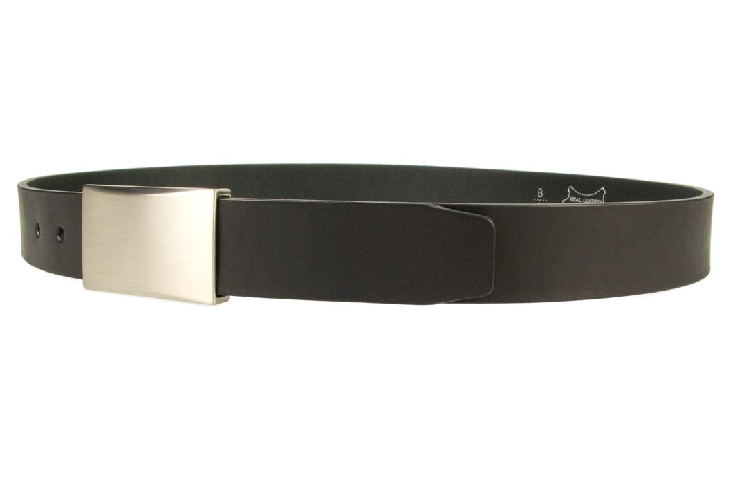 Mens black leather belt with plate buckle code 0029