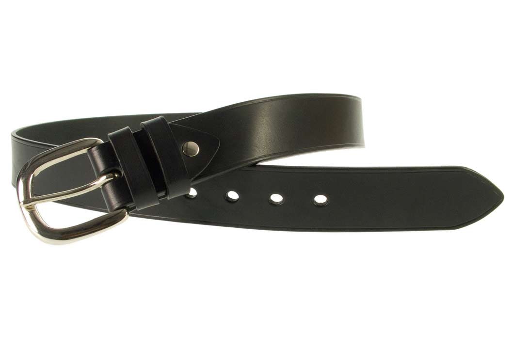 Hand Finished Leather Belt - Made In UK - Black | 38mm Wide | Two Fixed Keepers | Italian Full Grain Vegetable Tanned Leather | Solid Brass Buckle| Made In UK | Open Image 2