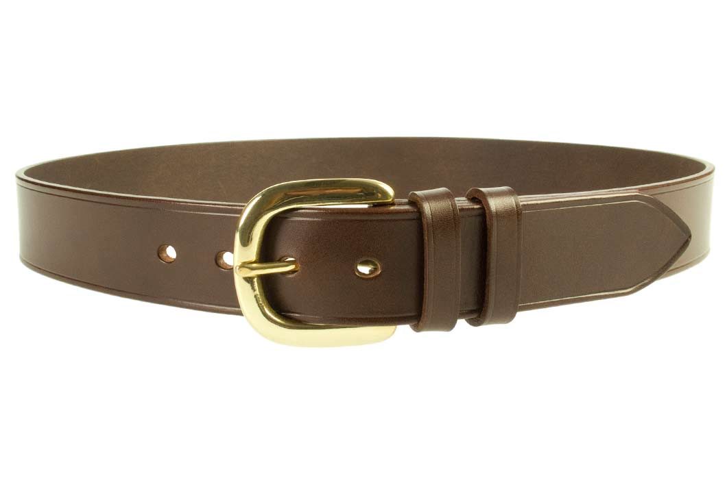 Hand Finished Leather Belt - Made In UK - Brown | 38mm Wide | Two Fixed Keepers | Italian Full Grain Vegetable Tanned Leather | Solid Brass Buckle| Made In UK | Front Image