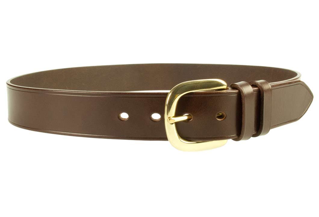 Hand Finished Leather Belt - Made In UK - Brown | 38mm Wide | Two Fixed Keepers | Italian Full Grain Vegetable Tanned Leather | Solid Brass Buckle| Made In UK | Right Facing Image