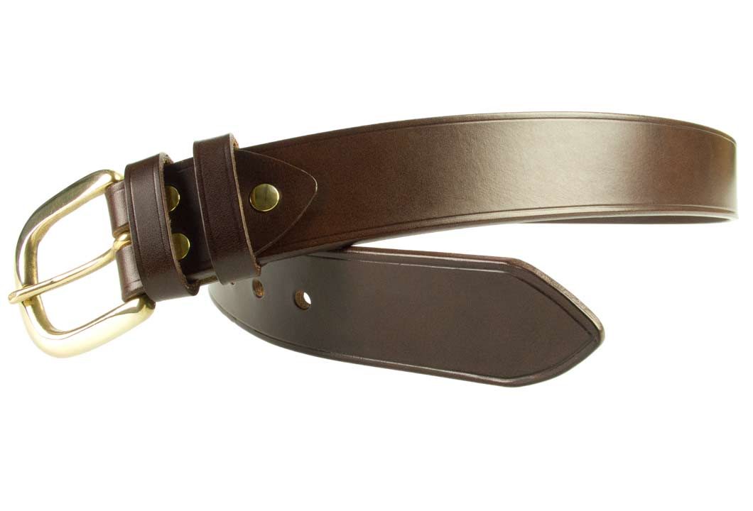 Hand Finished Leather Belt - Made In UK - Brown | 38mm Wide | Two Fixed Keepers | Italian Full Grain Vegetable Tanned Leather | Solid Brass Buckle| Made In UK | Open Image 3