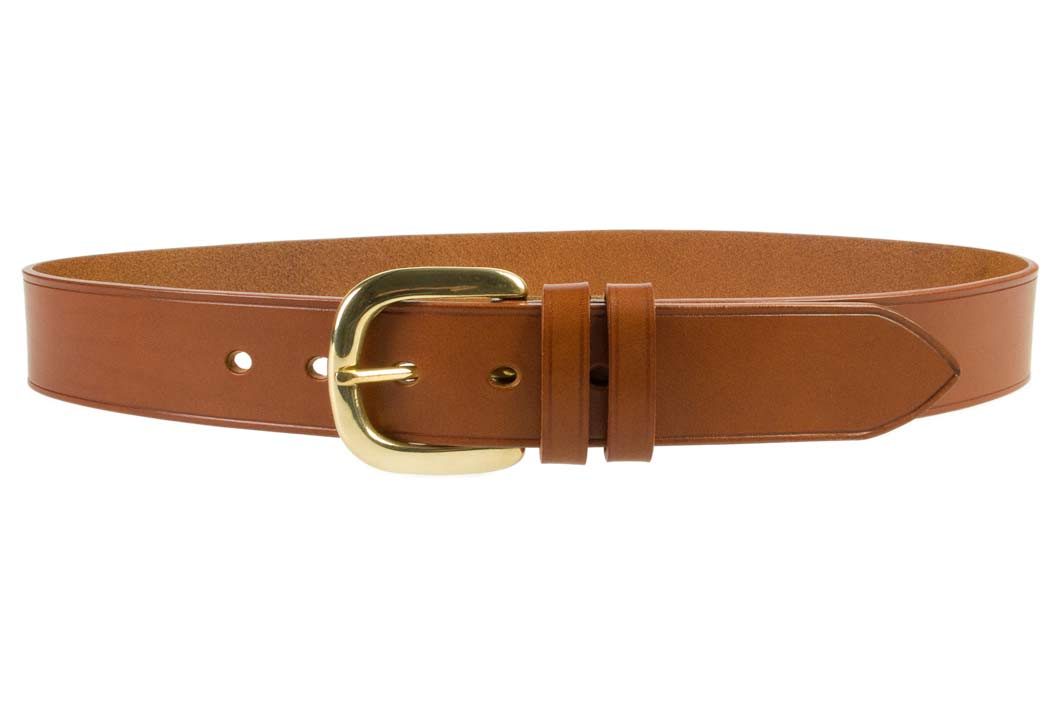Hand Finished Leather Belt - Made In UK - Tan | 48mm Wide | Two Fixed Keepers | Italian Full Grain Vegetable Tanned Leather | Solid Brass Buckle| Made In UK | Front Image