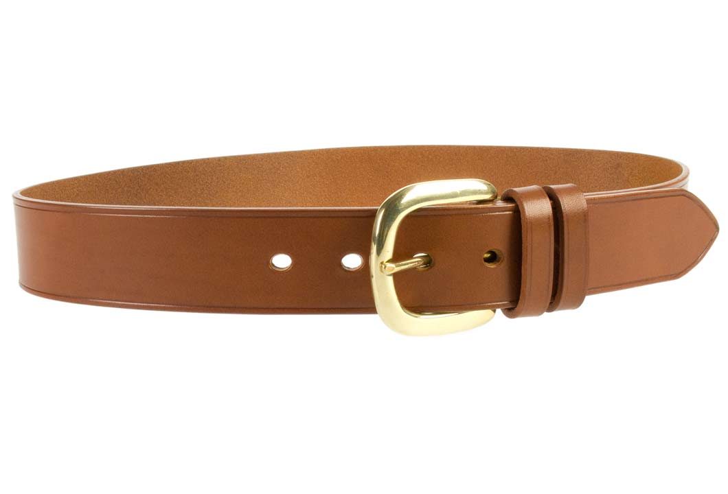 Hand Finished Leather Belt - Made In UK - Tan | 48mm Wide | Two Fixed Keepers | Italian Full Grain Vegetable Tanned Leather | Solid Brass Buckle| Made In UK | Right Facing Image