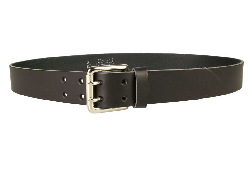 Jeans Belt - Double Prong Roller Buckle | Black | Nickel Plated Solid Brass Double Prong Roller Buckle | 39 cm Wide 1.5 inch | Italian Full Grain Vegetable Tanned Leather | Made In UK | Front Image