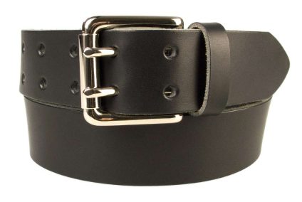 Jeans Belt - Double Prong Roller Buckle | Black | Nickel Plated Solid Brass Double Prong Roller Buckle | 39 cm Wide 1.5 inch | Italian Full Grain Vegetable Tanned Leather | Made In UK | Front Rolled Image