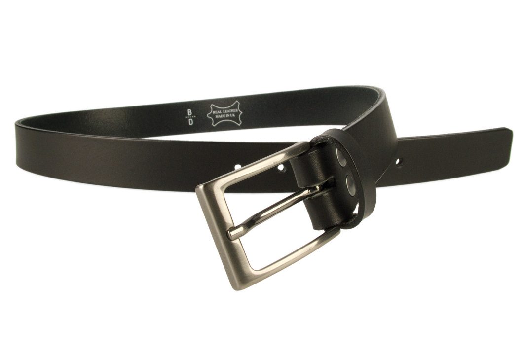Mens Black Leather Belt With Gun Metal Buckle | Brown | 30 mm Wide | |Made In UK | Open Image 1