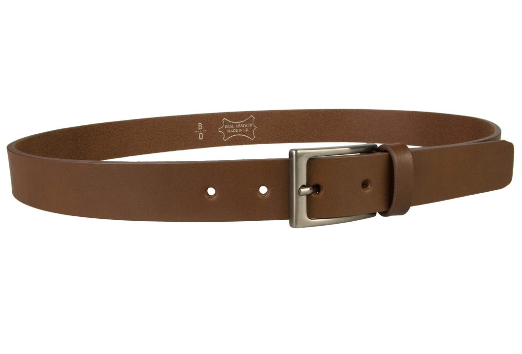 Mens Brown Leather Belt With Gun Metal Buckle, 30 mm Wide, Made In UK, Right Facing Image