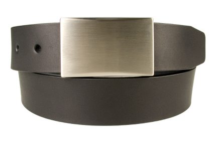 Mens black leather belt with plate buckle code 0029