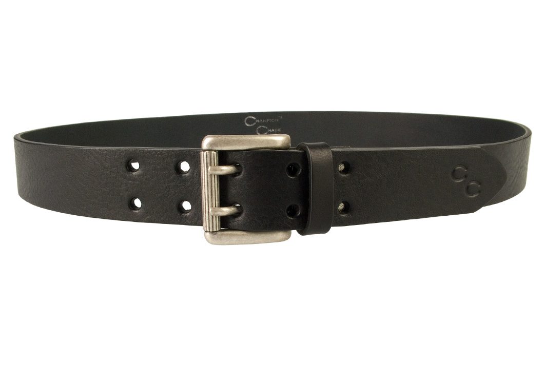 Ladies Black Leather Jeans Belt - Double Prong Buckle - Made In UK
