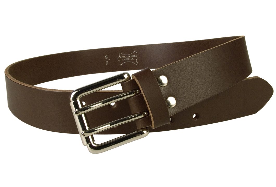 Double Prong Leather Jeans Belt - Dark Brown Made In UK