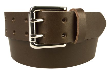 Leather Jeans Belt - Double Prong Roller Buckle. High quality double prong brown leather jeans belt. Made in UK with Italian full grain leather and an Italian made nickel plated solid brass double prong roller buckle. 40 mm 1.57 inch wide and approx. 4 mm thick leather.