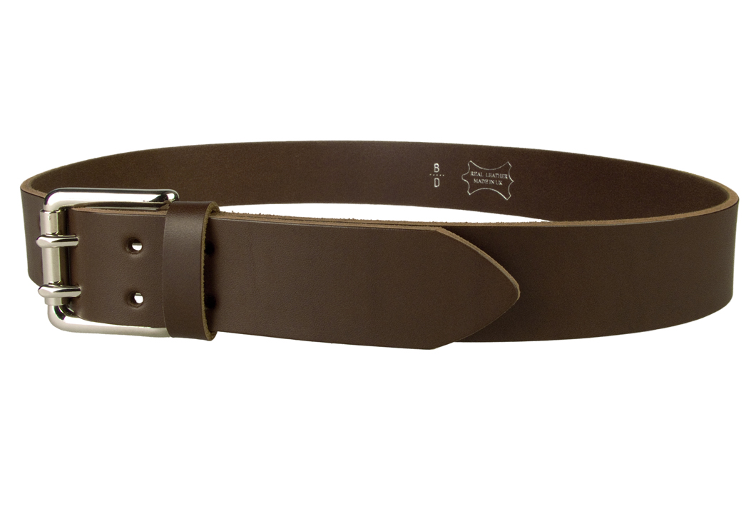 Double Prong Leather Jeans Belt - Dark Brown Made In UK - Belt Designs