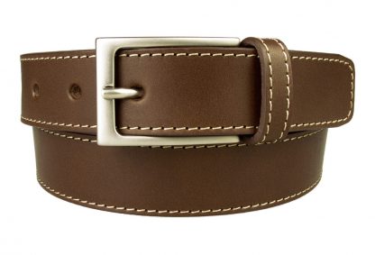 Mens Brown Leather Belt With Contrasting Stitched Edge - Belt Designs
