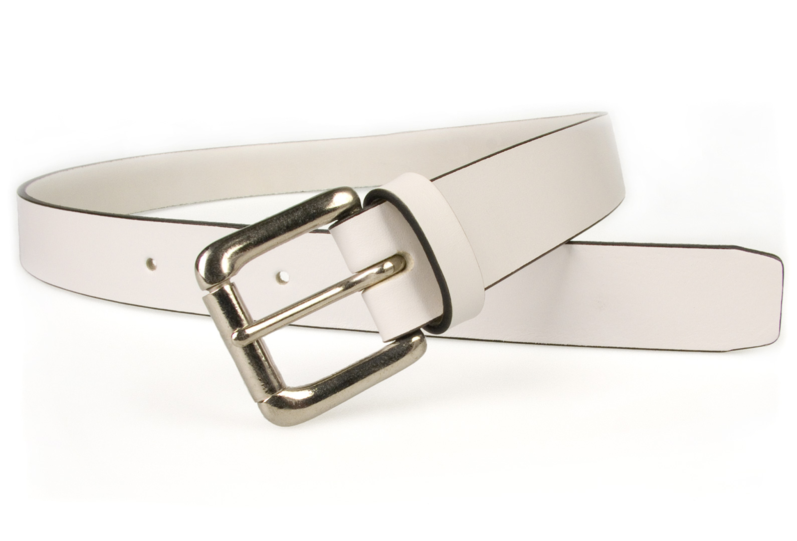 White Leather Belt - UK MADE - Black Contrasting Edge - Belt Designs