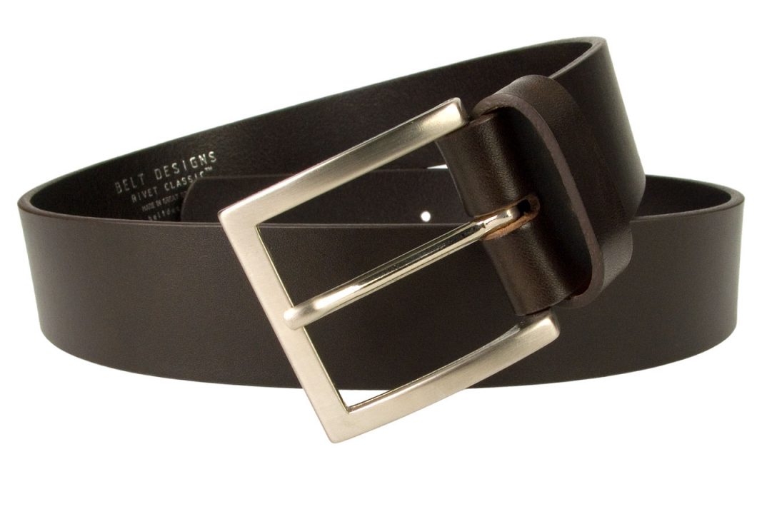 Dark Brown Leather Jeans Belt. Superior Quality Mens Jeans Belt Made In UK By British Craftsmen. Top Quality Full Grain Italian Leather. Strong and Long Lasting. Part of our Rivet Classic Collection. 4cm Wide and Approx. 4mm Thick Heavy Leather for a Long Lasting Belt.