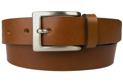 Tan Leather Belt UK Made 3cm Wide, 100% Italian Leather, Natural Full Grain Leather with Black Edge Finishing, Italian Hand Brushed Nickel Plated Buckle, Leather thickness approx. 4mm