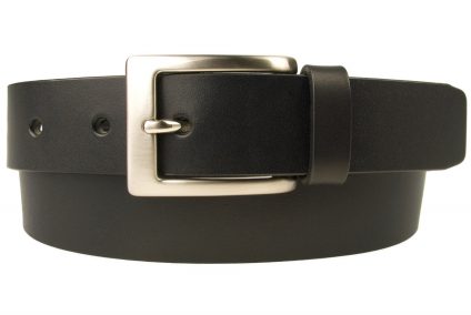 Mens Leather Suit Belt Made in UK | Black |30 mm Wide | Hand Brushed Nickel Plated Buckle |Made In UK | Rolled Front View