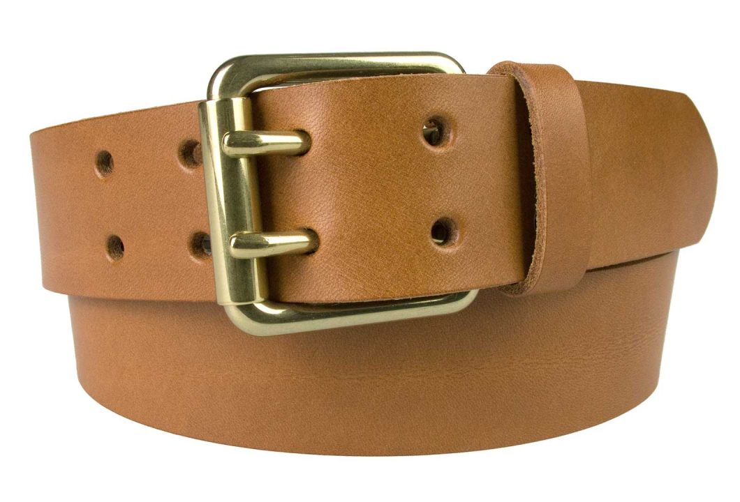 Light Tan Leather Jeans Belt With Solid Brass Buckle, 4 cm Wide, Two Prong Roller Buckle, Italian Full Grain Leather, Made In UK by British Craftsmen