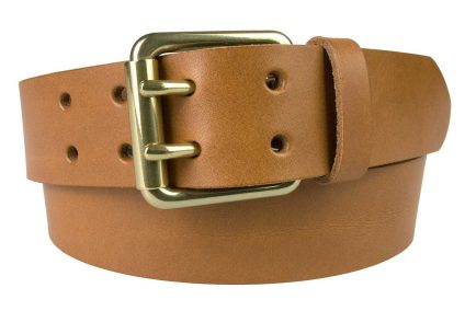 Light Tan Leather Jeans Belt With Solid Brass Buckle, 4 cm Wide, Two Prong Roller Buckle, Italian Full Grain Leather, Made In UK by British Craftsmen