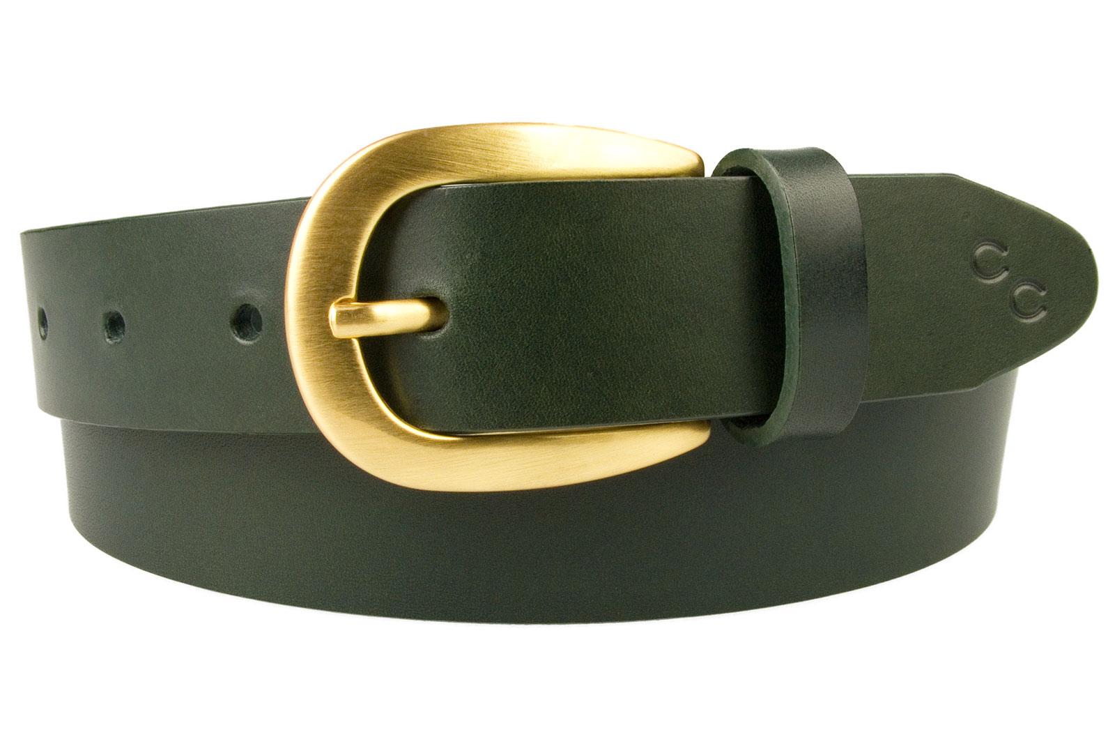 Ladies Green Leather Belt Gold Plated Buckle