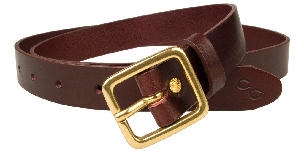 Narrow Leather Belt Mulberry Colour Leather Solid Brass Buckle