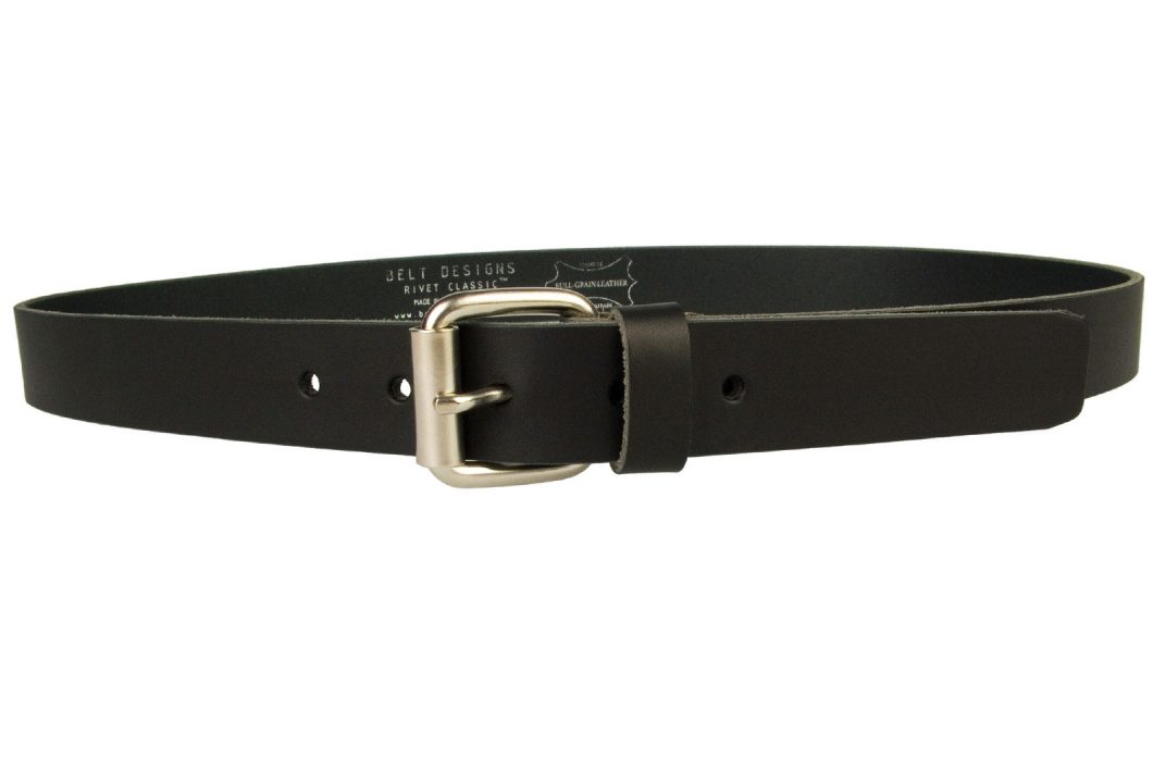 Mens Narrow Black Leather Jeans Belt - Made In UK - 3cm Wide. Black 100% Pure italian vegetable tanned leather. Approx. 3.5 - 4mm thick and 3cm Wide. Satin Nickel Plated Roller Buckle