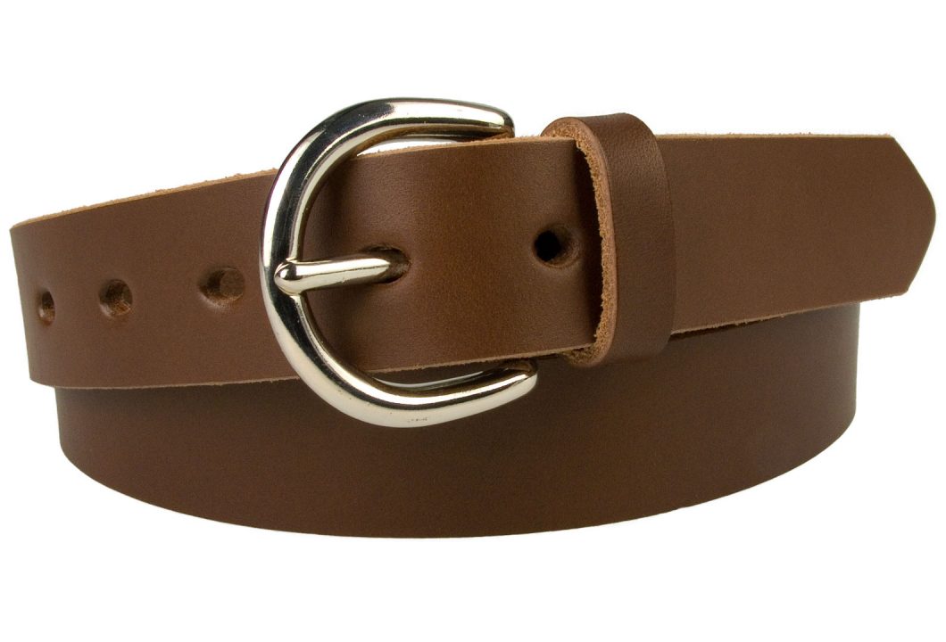 Womens Casual Brown Leather Trouser Belt. 3cm wide full grain womens casual brown leather trouser belt. Nickel Plated Solid Brass London 'D' Shaped Buckle. This Staple Leather Belt is ideal with Jeans or Casual Trousers. Oval shaped fastening holes. Made In UK with Italian Full Grain Leather. Also available in several other colours.
