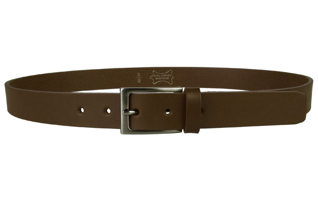 Dark Brown Leather Belt With Dark Grey Gun Metal Buckle. Made In UK By Skilled British Craftsmen. Dark Brown Italian Full Grain Vegetable Tanned Leather. Italian Made Hand Brushed and Lacquered Dark Grey Gun Metal Buckle. 3cm Wide. Strong Riveted Return.