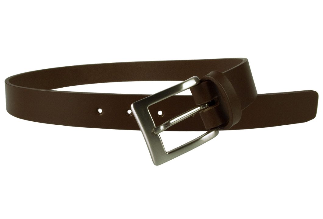 Mens High Quality Brown Leather Belt Made in UK. Italian full grain leather and an Italian made hand brushed nickel plated buckle. 30mm wide and approx. 3.5 - 4 mm thick leather.