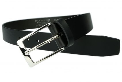 Rivet Classic Mens Black Leather Belt - UK Made. 3.5cm Wide. Made with a single piece of full grain Italian vegetable tanned leather along with bright nickel plated Italian made buckle. A smart addition to a casual suit or everyday wear. Robust and made to last.