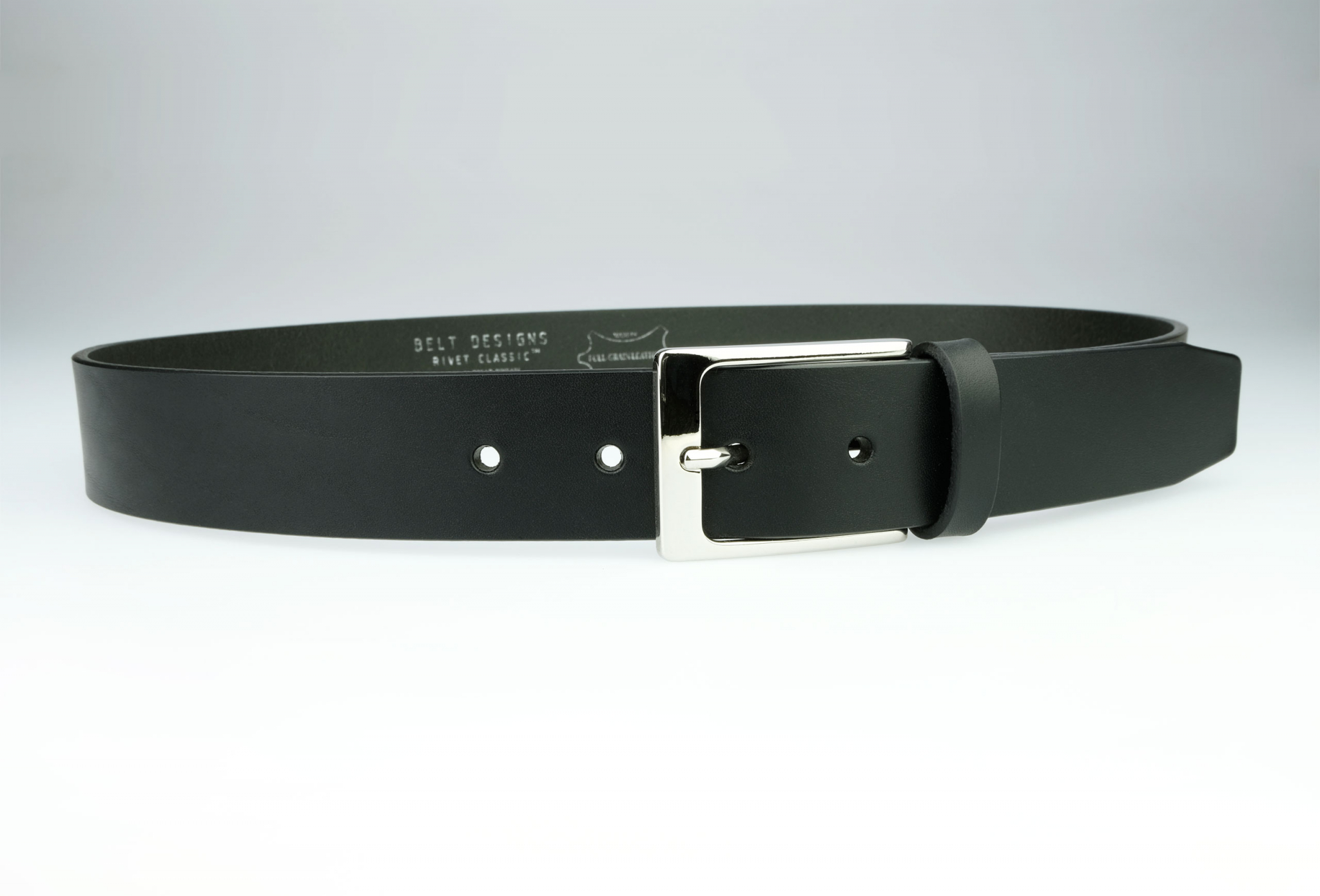 Rivet Classic Mens Black Leather Belt Uk Made