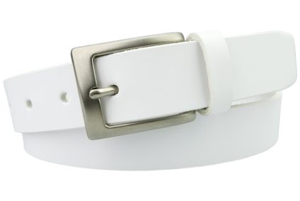 Mens White Leather Belt Made In UK. Full Grain Italian Leather. Ideal with Chinos and for Sporting Activities such as Golf and Bowls. 3cm Wide ( 1 3/16 inch ).
