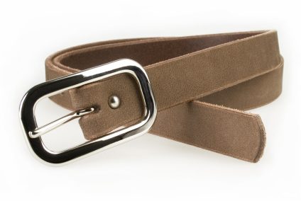 Coffee Coloured Skinny Belt 2cm Wide 3/4 Inch. Made with high quality veg tan nubuck leather with a velvety nap. Ideal for wearing with jeans, chinos, over a loose top or dress. A slimline Italian shiny silver tone solid brass center bar buckle completes the look of this quality British made leather belt.