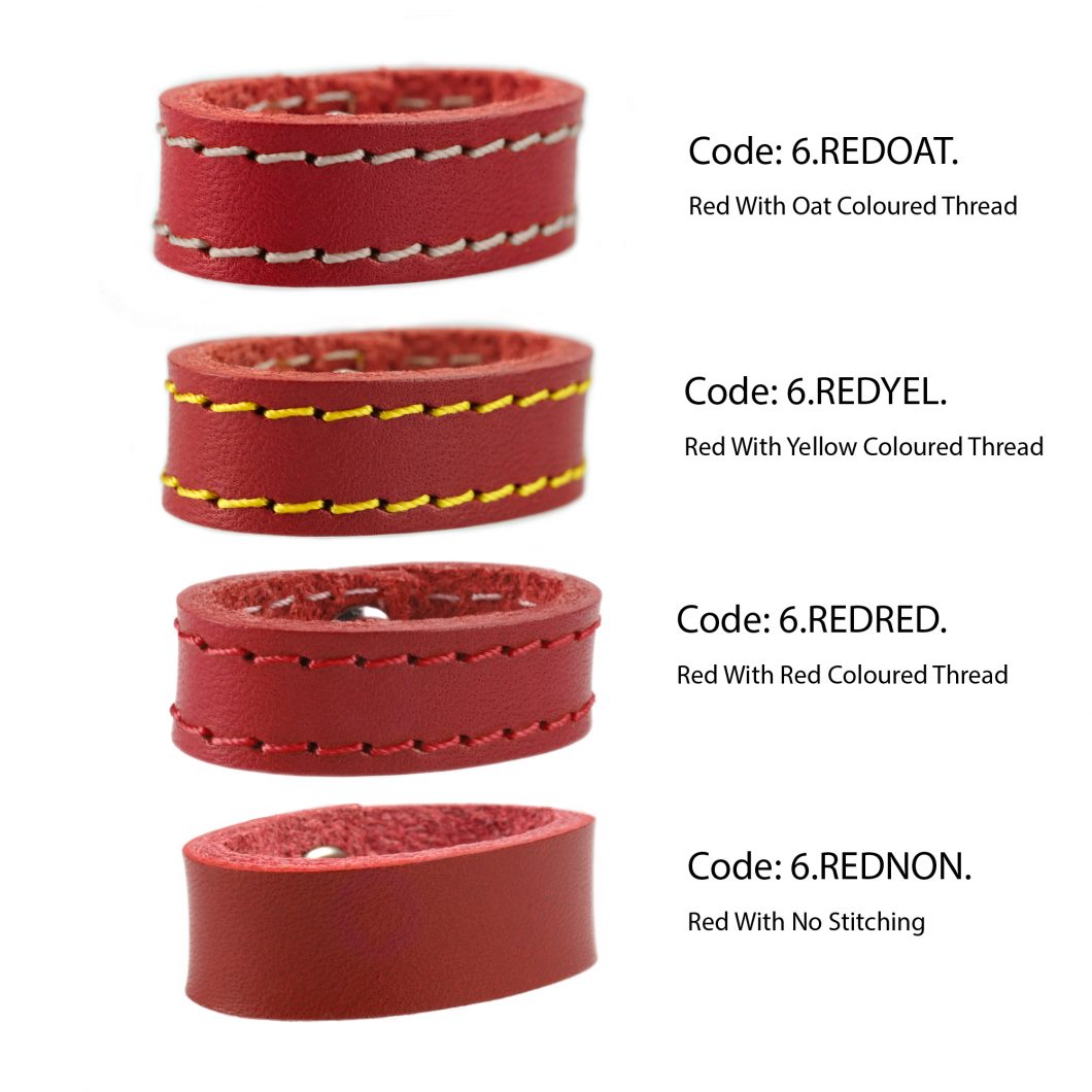 Red Leather Loops Ideal For Bag Straps and Belts. Unclips with press stud. Choice of Gold or Silver Tone Hardware. Many colour and size variations. Option of plain or stitched edge (either matching or with contrast). Made with Full Grain Vegetable Tanned Leather. Made In UK.