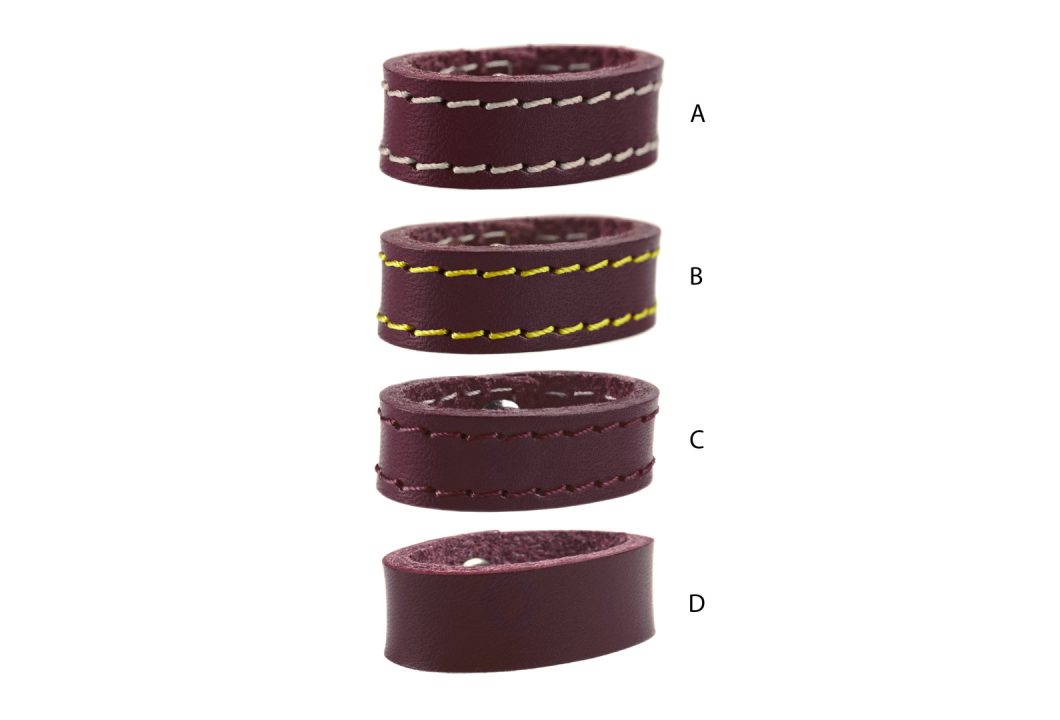 Burgundy Leather Loops Ideal For Bag Straps and Belts. Unclips with press stud. Choice of Gold or Silver Tone Hardware. Many colour and size variations. Option of plain or stitched edge (either matching or with contrast). Made with Full Grain Vegetable Tanned Leather. Made In UK.