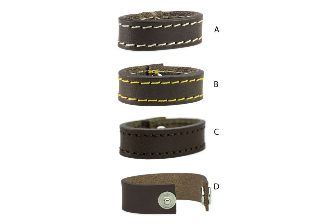 Dark Brown Leather Loops Ideal For Bag Straps and Belts. Unclips with press stud. Choice of Gold or Silver Tone Hardware. Many colour and size variations. Option of plain or stitched edge (either matching or with contrast). Made with Full Grain Vegetable Tanned Leather. Made In UK.