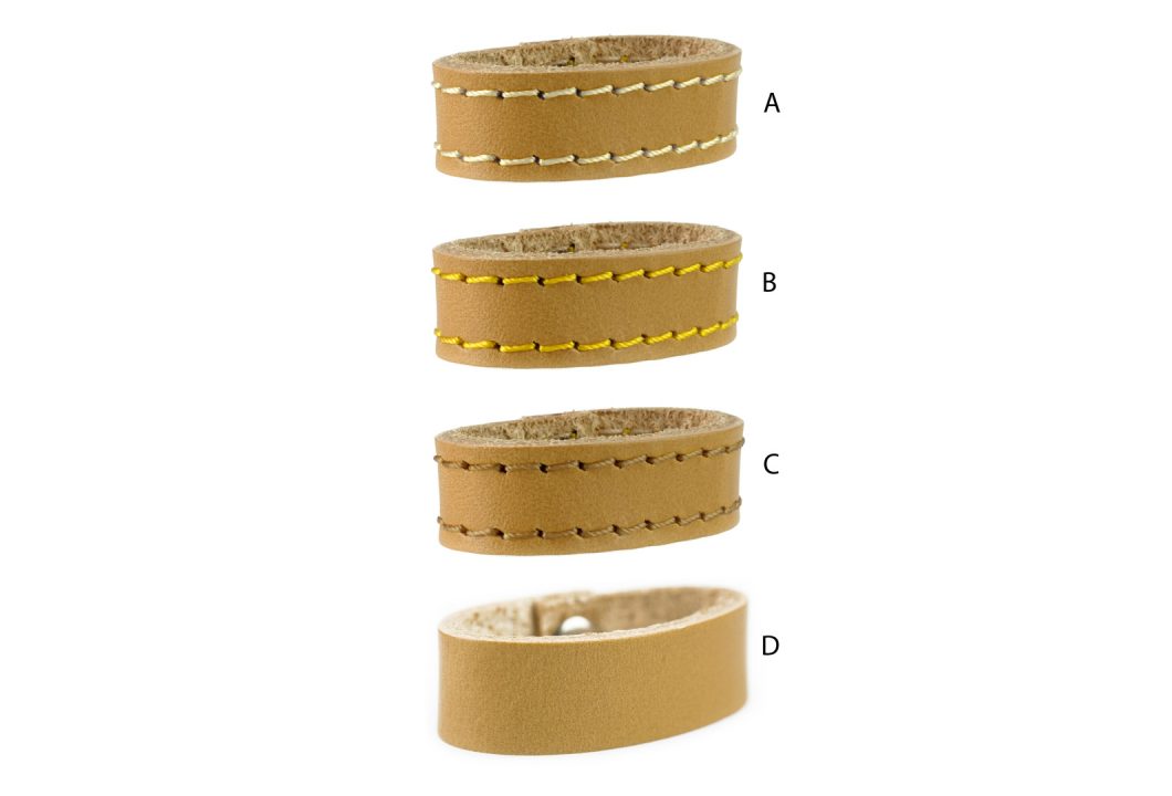 Light Tan Leather Loops Ideal For Bag Straps and Belts. Unclips with press stud. Choice of Gold or Silver Tone Hardware. Many colour and size variations. Option of plain or stitched edge (either matching or with contrast). Made with Full Grain Vegetable Tanned Leather. Made In UK.