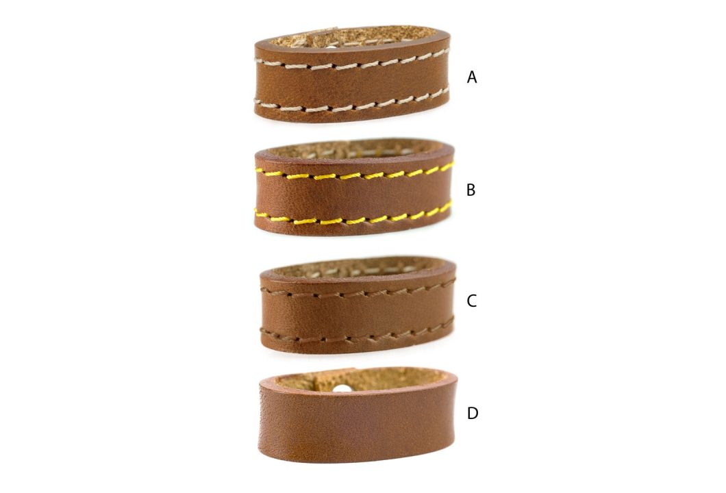 Tan Leather Loops Ideal For Bag Straps and Belts. Unclips with press stud. Choice of Gold or Silver Tone Hardware. Many colour and size variations. Option of plain or stitched edge (either matching or with contrast). Made with Full Grain Vegetable Tanned Leather. Made In UK.